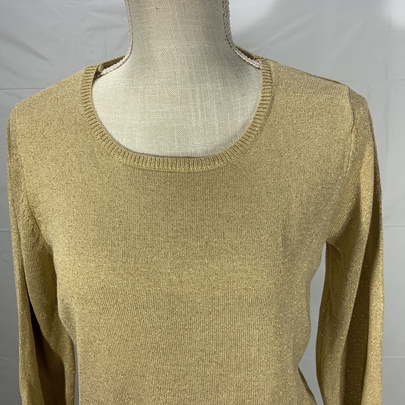 Draper’s & Damon’s Gold Shimmer Sparkle Scoop Neck Sweater Size Small Pe… - Picture 2 of 12